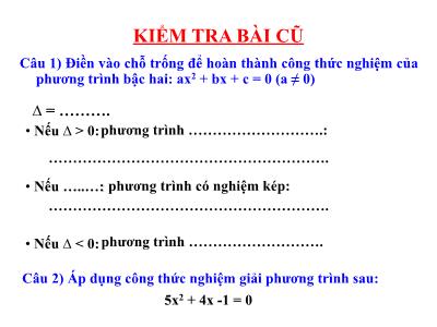 Bài giảng Đại số Lớp 9 - Ôn tập công thức nghiệm thu gọn của phương trình bậc hai