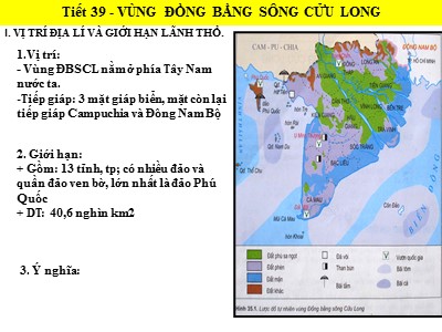 Bài giảng Địa lí Lớp 9 - Tiết 39: Vùng Đồng bằng sông Cửu Long