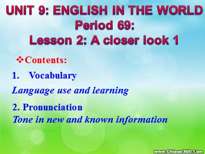 Bài giảng Tiếng Anh Lớp 9 - Unit 9: English in the world - Lesson 2: A closer look 1 - Period 69
