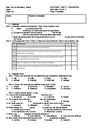 Bài kiểm tra giữa học kỳ I môn Tiếng Anh Lớp 9 - Trường THCS Châu Văn Đơ