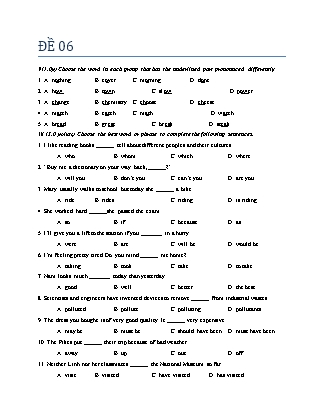 Các đề luyện thi môn Tiếng Anh Lớp 9 (có đáp án)