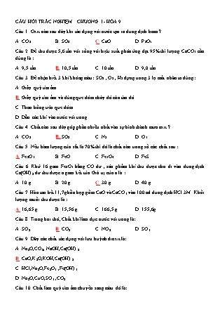 Đề cương câu hỏi trắc nghiệm Hóa học Lớp 9 - Chương I (có đáp án)