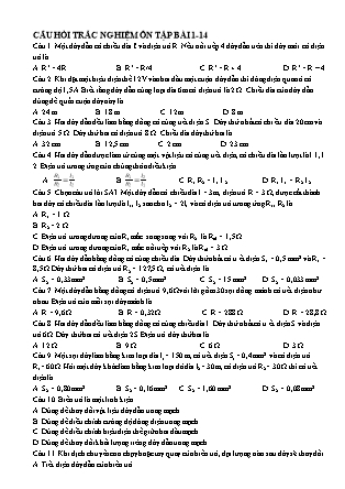 Đề cương ôn tập câu hỏi trắc nghiệm môn Vật lý Lớp 9 - Từ bài 1 đến 14