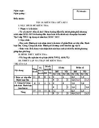 Đề kiểm tra giữa kỳ I môn Vật lý Lớp 9 - Tiết 18 (có đáp án)