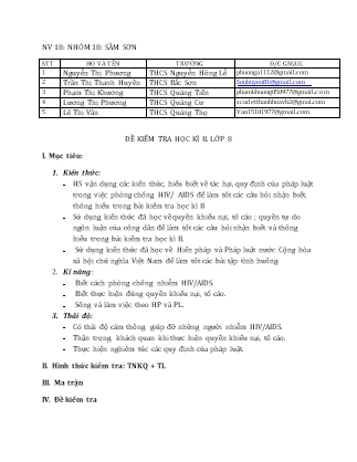 Đề kiểm tra môn Giáo dục công dân Lớp 8 - Học kỳ II - Nguyễn Thị Phương