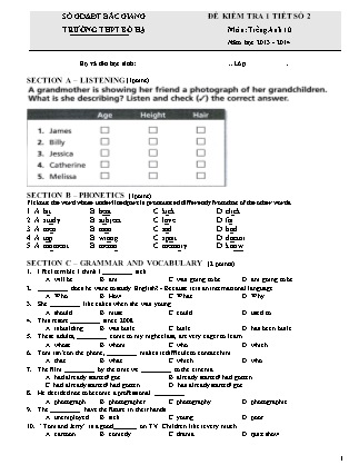 Đề kiểm tra môn Tiếng Anh Lớp 10 - Bài số 2 - Năm học 2013-2014 - Trường THPT Bố Hạ