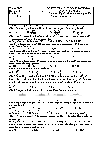 Đề kiểm tra một tiết học kỳ I môn Vật lý Lớp 9 (Chương I - Có đáp án)