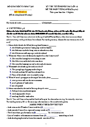 Đề thi môn Tiếng Anh - Kỳ thi tuyển sinh vào lớp 10 - Đề số 2 (có đáp án)