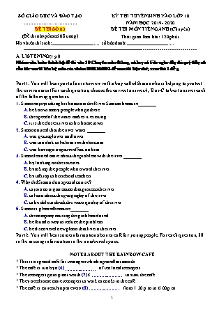 Đề thi môn Tiếng Anh - Kỳ thi tuyển sinh vào lớp 10 THPT - Đề số 03 - Năm học 2019-2020 (có đáp án)