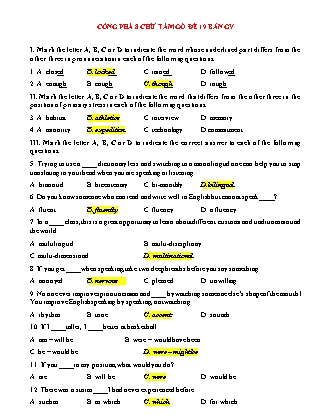 Đề thi trắc nghiệm môn Tiếng Anh Lớp 9 - Đề số 19 (Dành cho giáo viên - Có đáp án)