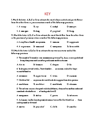 Đề thi trắc nghiệm môn Tiếng Anh Lớp 9 - Đề số 25 (Dành cho giáo viên - Có đáp án)