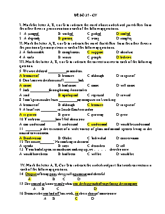 Đề thi trắc nghiệm môn Tiếng Anh Lớp 9 - Đề số 37 (Dành cho giáo viên - Có đáp án)