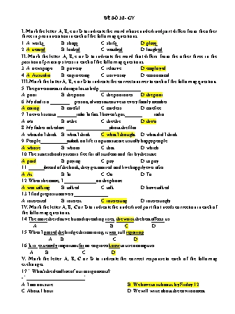 Đề thi trắc nghiệm môn Tiếng Anh Lớp 9 - Đề số 38 (Dành cho giáo viên - Có đáp án)