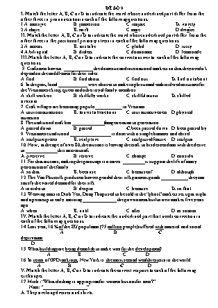 Đề thi trắc nghiệm môn Tiếng Anh Lớp 9 - Đề số 9 (Dành cho giáo viên - Có đáp án)