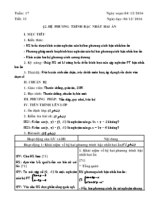 Giáo án Đại số Lớp 9 - Tuần 17 - Năm học 2016-2017