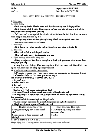 Giáo án Tin học Lớp 8 - Tuần 1 đến 36 - Năm học 2020-2021 - Nguyễn Thị Ngọc Mai