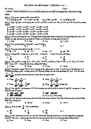 Một số đề kiểm tra môn Hình học Lớp 9 - Chương I (có đáp án)