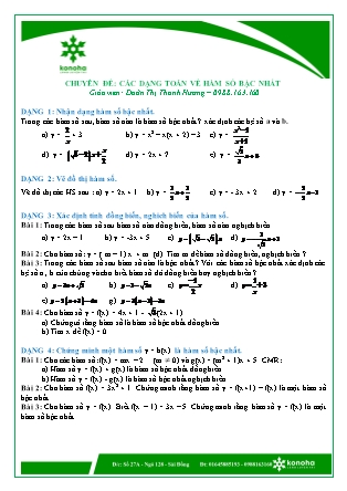 Tài liệu ôn tập và bài tập môn Toán Lớp 9 - Chủ đề 10: Các dạng toán về hàm số bậc nhất - Doãn Thị Thanh Hương