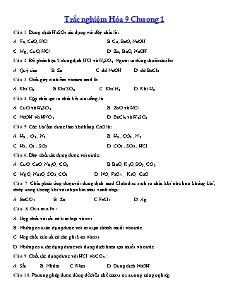 Tổng hợp câu hỏi trắc nghiệm môn Hóa học Lớp 9 - Chương I