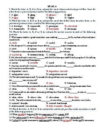 Tổng hợp đề thi trắc nghiệm môn Tiếng Anh Lớp 9 - Đề 31đến 35 (Dành cho giáo viên - Có đáp án)