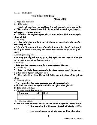 Giáo án Ngữ văn Lớp 9 - Bài 11: Bếp lửa (Bằng Việt) - Năm học 2020-2021