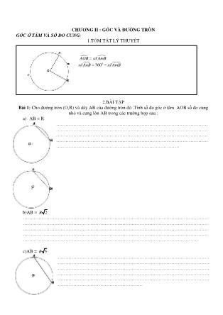 Bài tập Hình học Lớp 9 - Chương II: Góc và đường tròn góc ở tâm và số