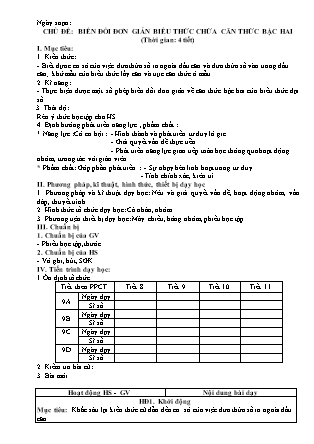 Giáo án Đại số Lớp 9 - Chủ đề: Biến đổi đơn giản biểu thức chứa căn thức bậc hai