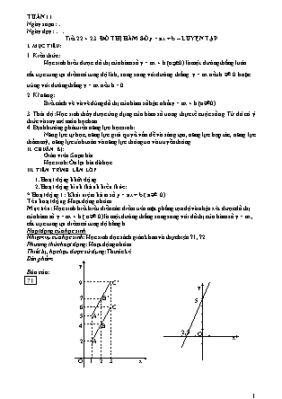 Giáo án Đại số Lớp 9 - Tiết 22+23: Đồ thị hàm số y = ax + b. Luyện tập