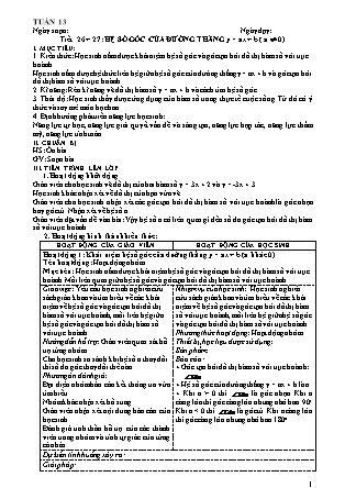 Giáo án Đại số Lớp 9 - Tiết 26+27: Hệ số góc của đường thẳng y = ax + b (a khác 0)