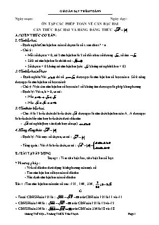 Giáo án dạy thêm Toán Lớp 9 - Năm học 2019-2020 - Hoàng Thế Việt