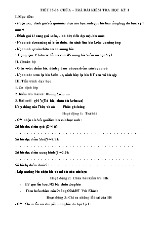 Giáo án Toán 9 - Tiết 35+36: Chữa và trả bài kiểm tra học kỳ I