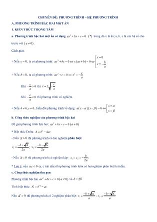 Tài liệu Toán Lớp 9 - Chuyên đề: Phương trình. Hệ phương trình