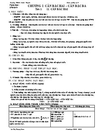 Giáo án Đại số Lớp 9 - Chương I: Căn bậc hai - Căn bậc ba - Năm học 2019-2020 - Lê Thị Phụng Giao