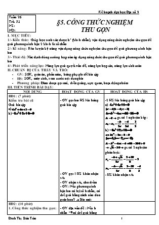 Giáo án Đại số Lớp 9 - Tiết 53: Công thức nghiệm thu gọn - Năm học 2019-2020 - Đinh Thị Bảo Trân