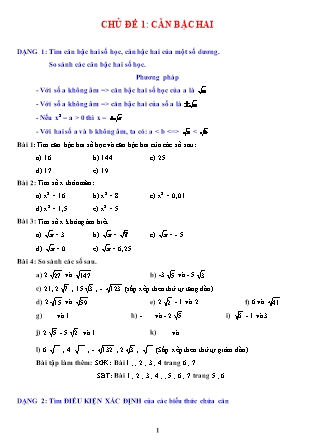 Giáo án Dạy thêm Đại số Lớp 9 - Chủ đề 1: Căn bậc hai