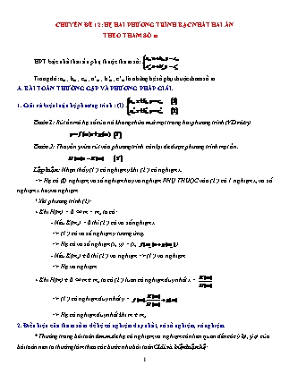 Giáo án Dạy thêm Đại số Lớp 9 - Chủ đề 12: Hệ hai phương trình bậc nhất hai ẩn theo tham số m