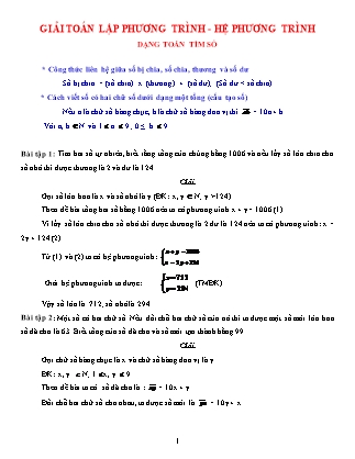 Giáo án Dạy thêm Đại số Lớp 9 - Chủ đề 13.1: Dạng toán tìm số