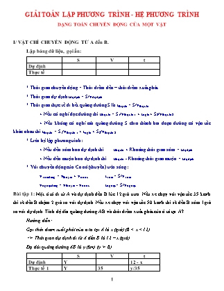 Giáo án Dạy thêm Đại số Lớp 9 - Chủ đề 13.2: Giải toán lập phương trình và hệ phương trình - Dạng toán chuyển động của một vật