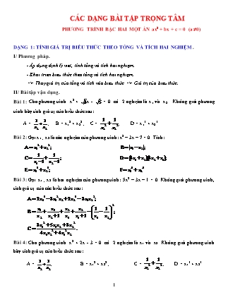 Giáo án Dạy thêm Đại số Lớp 9 - Chủ đề 16: Phương trình bậc hai một ẩn ax² + bx + c = 0 (a≠0)