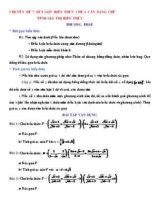 Giáo án Dạy thêm Đại số Lớp 9 - Chủ đề 7: Rút gọn biểu thức chứa căn dạng chữ. Tính giá trị biểu thức