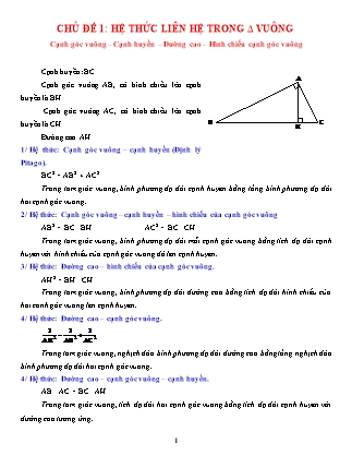 Giáo án Dạy thêm Hình học Lớp 9 - Chủ đề 1: Hệ thức liên hệ trong tam giác vuông