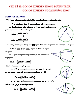 Giáo án Dạy thêm Hình học Lớp 9 - Chủ đề 11: Góc cơ đỉnh bên trong đường tròn. Góc cơ đỉnh bên ngoài đường tròn
