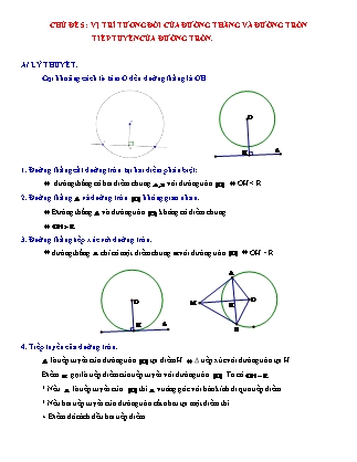 Giáo án Dạy thêm Hình học Lớp 9 - Chủ đề 5: Vị trí tương đối của đường thẳng và đường tròn tiếp tuyến của đường tròn