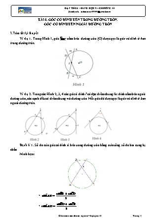Giáo án Dạy thêm Hình học Lớp 9 - Chương III, Bài 5: Góc có đỉnh bên trong đường tròn. Góc có đỉnh bên ngoài đường tròn