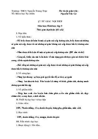 Giáo án Hình học Khối 9 - Tuần 28 - Nguyễn Tiến Cử