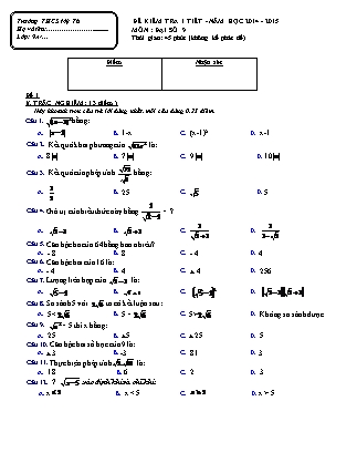 4 Đề kiểm tra 1 tiết Chương 1 môn Đại số Lớp 9 - Năm học 2014-2015 - Nguyễn Văn Tân