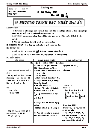 Giáo án Đại số Lớp 9 - Chương 3: Hệ hai phương trình bậc nhất hai ẩn - Năm học 2019-2020 - Trần Hải Nguyên