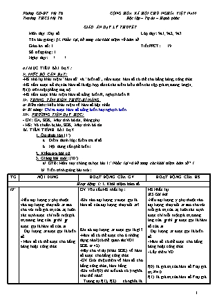 Giáo án Đại số Lớp 9 - Tiết 19: Nhắc lại, bổ sung các khái niệm về hàm số - Năm học 2014-2015 - Nguyễn Văn Tân