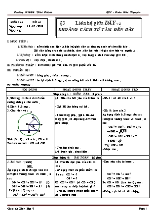 Giáo án Đại số Lớp 9 - Tiết 23: Liên hệ giữa dây và khoảng cách từ tâm đến dây - Năm học 2019-2020 - Trần Hải Nguyên