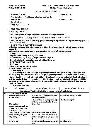 Giáo án Đại số Lớp 9 - Tiết 30: Phương trình bậc nhất hai ẩn - Năm học 2018-2019 - Nguyễn Thị Du